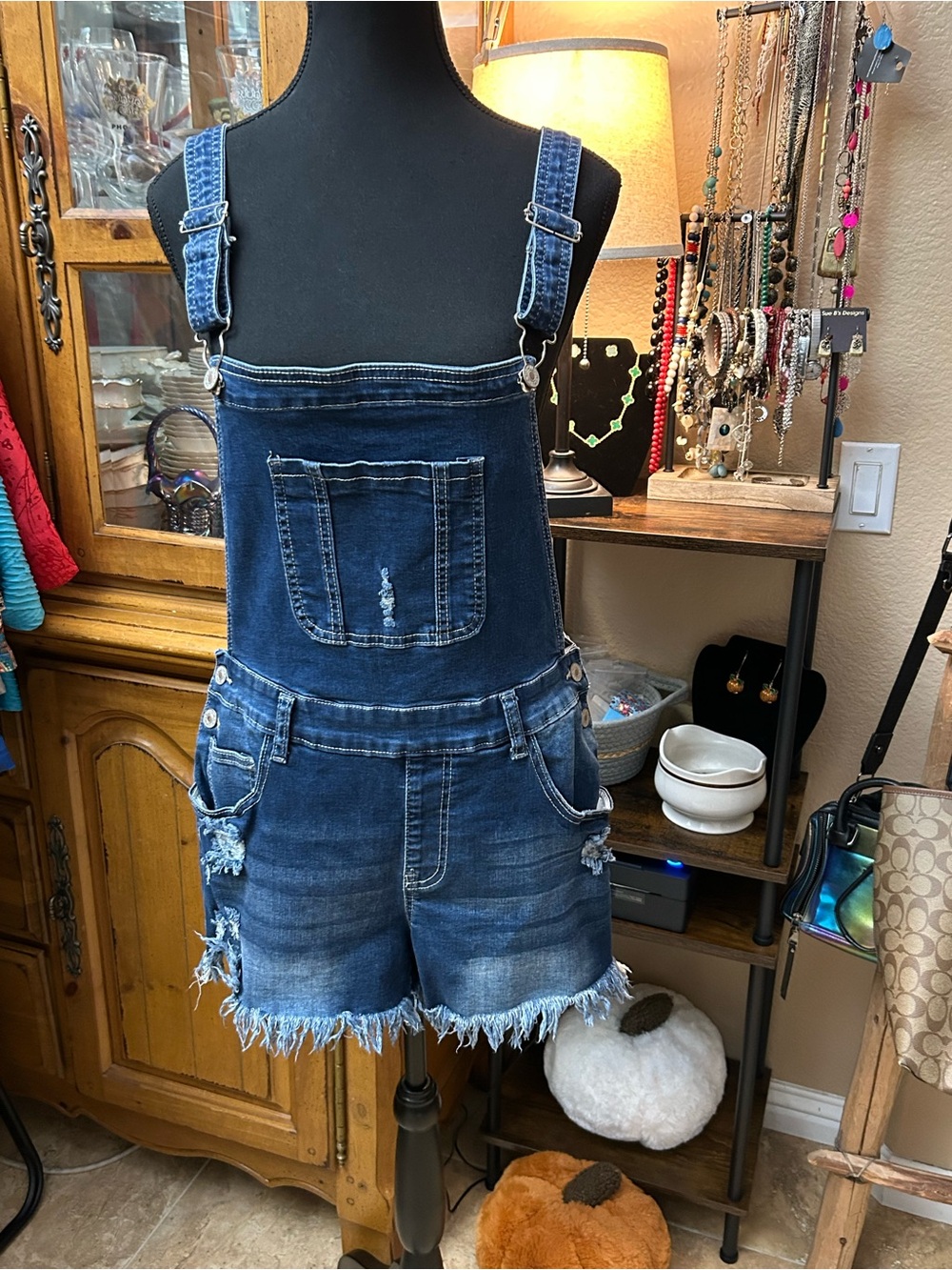 Dark Blue Denim Short Overalls